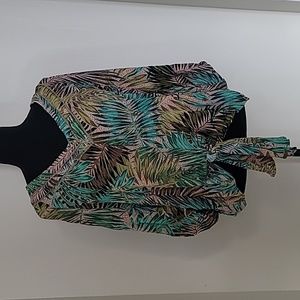 DEMOCRACY Women's Multicolored Tropical Cold Shoulder Keyhole Blouse XL